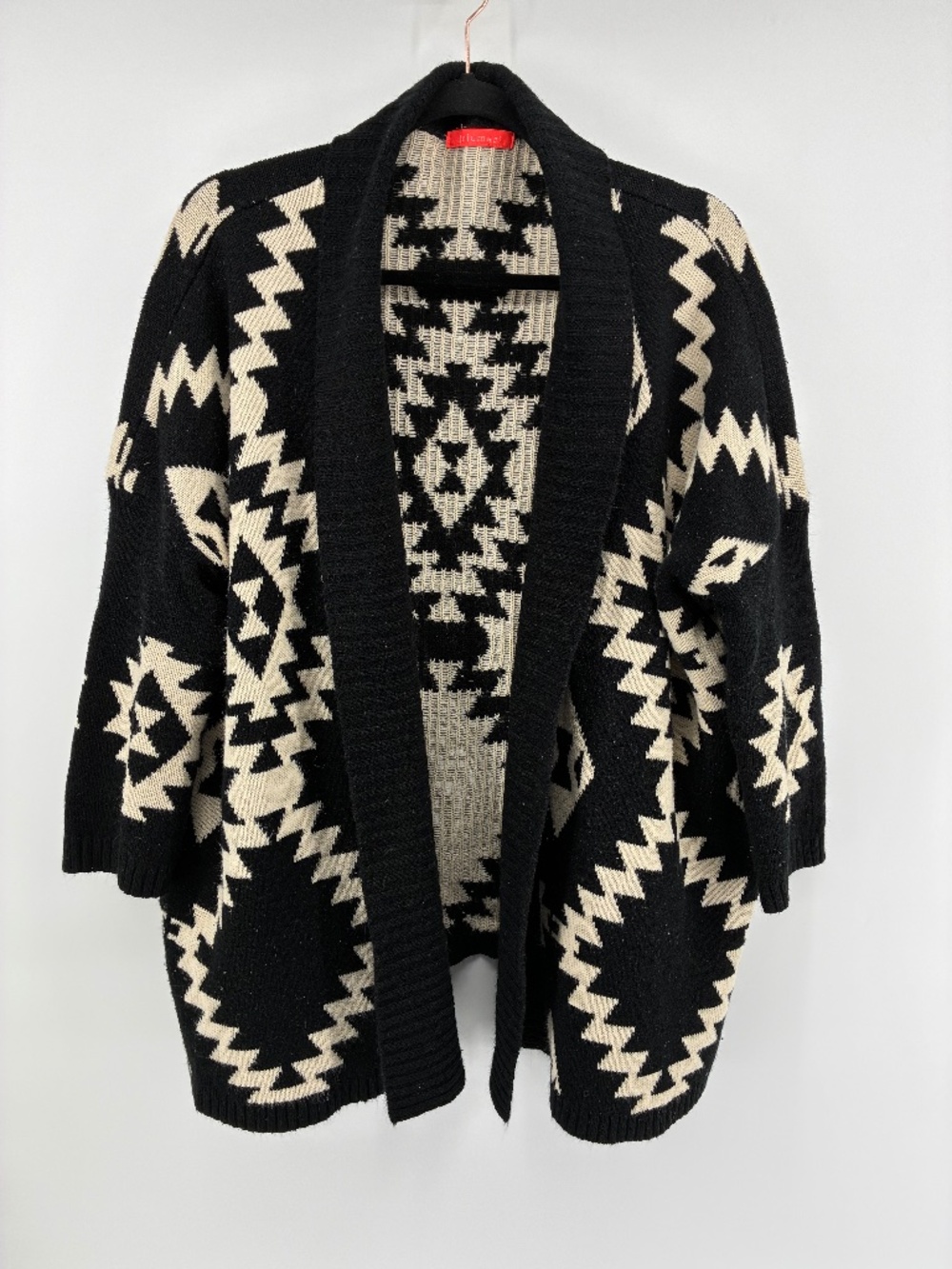 Black and Cream Aztec Open Front Cardigan
